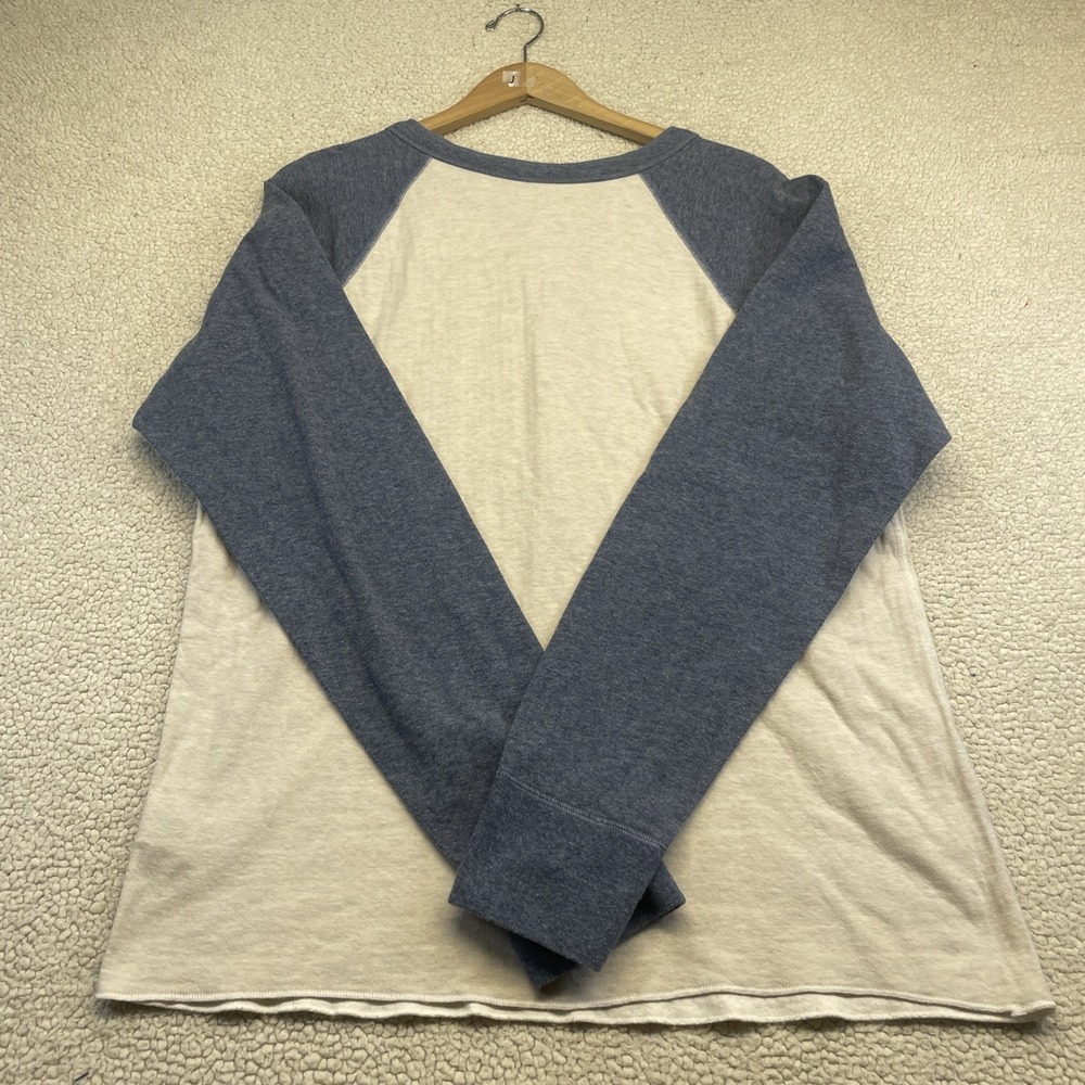 LL Bean Henley Mens L Blue Oatmeal Raglan Baseball Long Sleeve Wool Blend Shirt - Picture 6 of 7